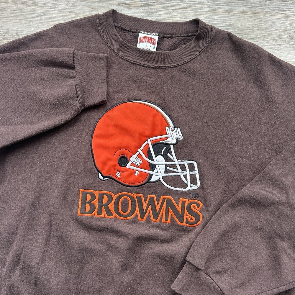 VTG XL Nutmeg Mills Cleveland Browns Crewneck Sweatshirt Big Logo NFL
